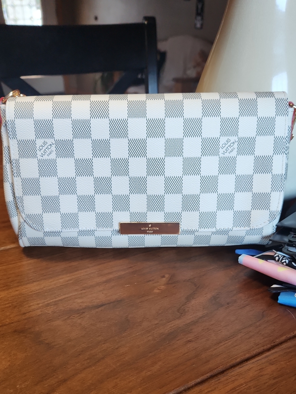 Fashion to Figure White and Light Gray Checkered Crossbody with Gold Plate